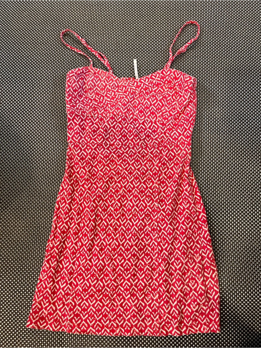 Free People Bright Red Printed Mini Dress with Spaghetti Straps